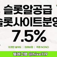 텔레그램 @hive119 슬롯알공급 7.5% 슬롯api공급 국내 최저가 보장